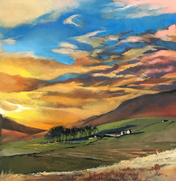 'Hill Farm by Sunset' by artist Margaret Evans